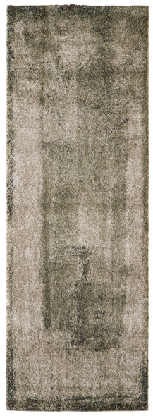 8' Green And Tan Abstract Distressed Runner Rug