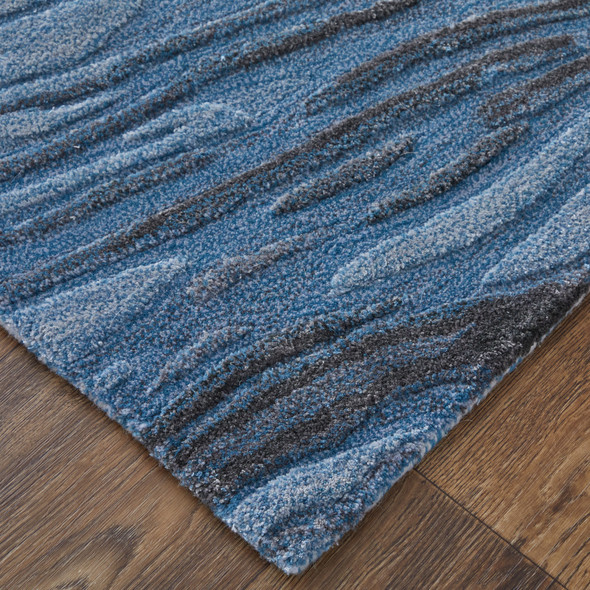 8' X 10' Blue Black And Gray Abstract Hand Tufted Area Rug