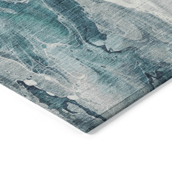8' X 10' Teal Blue And Ivory Abstract Washable Indoor Outdoor Area Rug