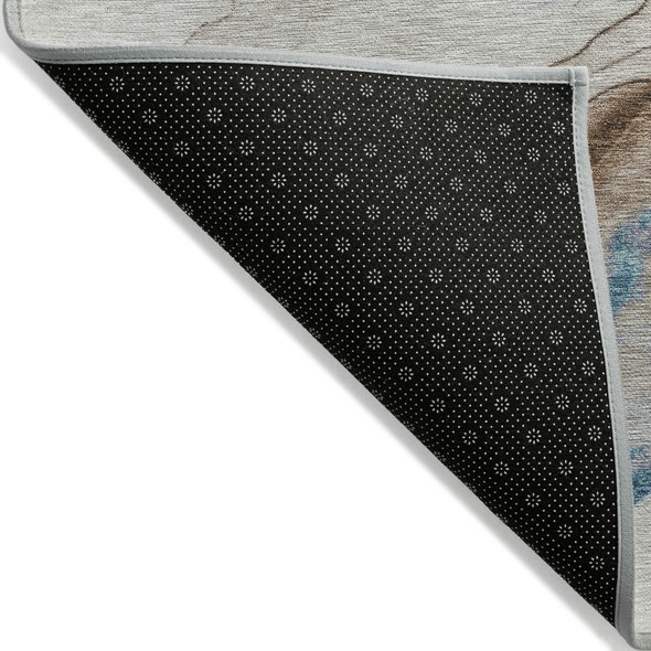 9' X 12' Beige And Blue Abstract Washable Indoor Outdoor Area Rug