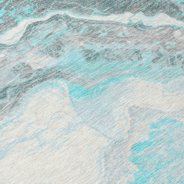 8' X 10' Teal Blue And Silver Abstract Washable Indoor Outdoor Area Rug