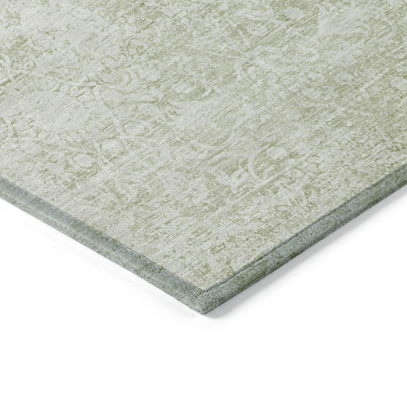 8' Sage And Ivory Round Floral Medallion Washable Indoor Outdoor Area Rug