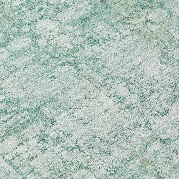 5' X 8' Teal Blue And Ivory Abstract Washable Indoor Outdoor Area Rug