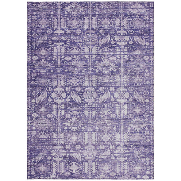 5' X 8' Purple And Ivory Tribal Washable Indoor Outdoor Area Rug
