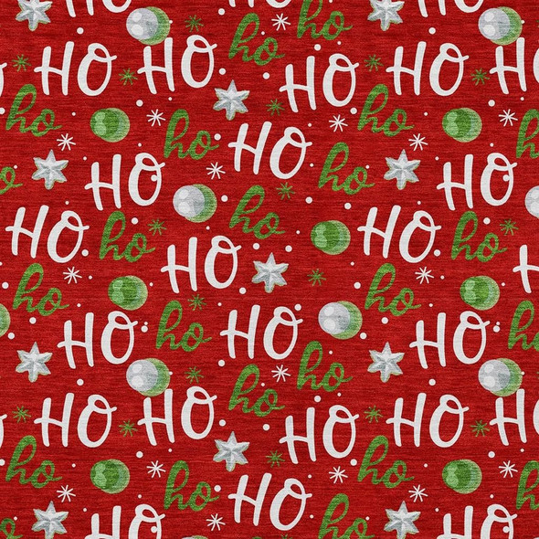 8' X 10' Red White And Green Ho Ho Ho Washable Indoor Outdoor Area Rug
