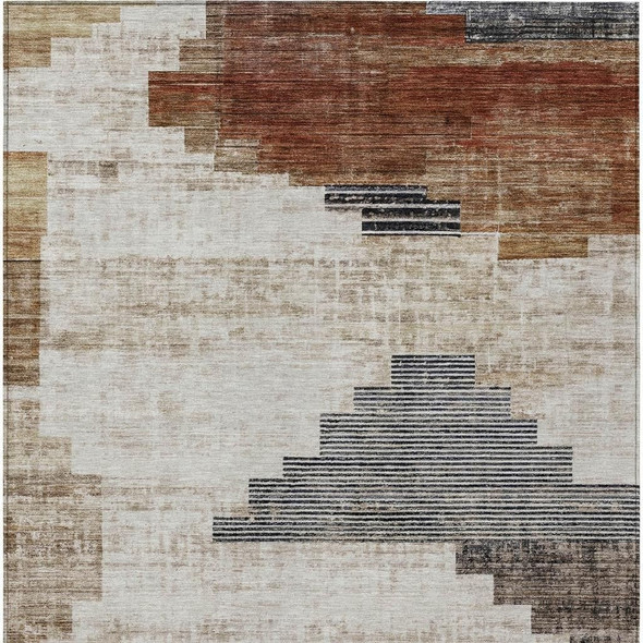 5' X 8' Rust Ivory And Charcoal Geometric Washable Indoor Outdoor Area Rug