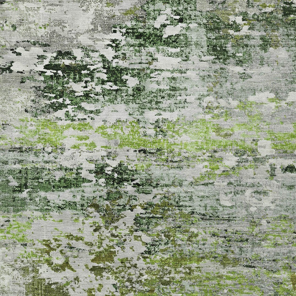 3' X 5' Artichoke Green Ivory And Gray Abstract Washable Indoor Outdoor Area Rug