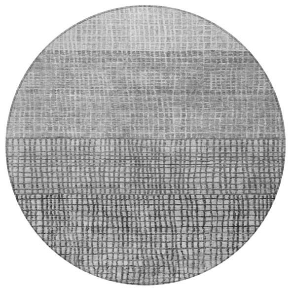 8' Gray And Silver Round Geometric Washable Indoor Outdoor Area Rug