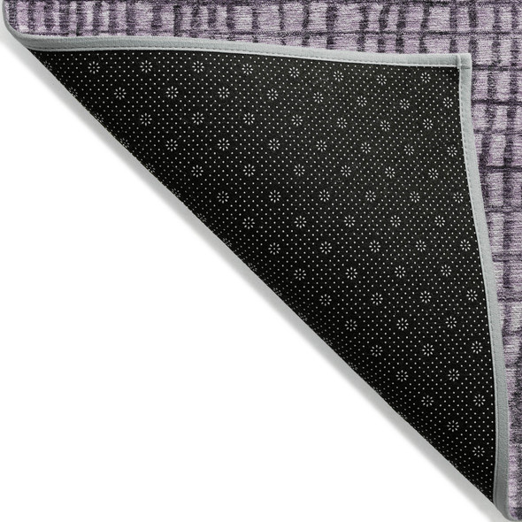 8' Plum And Gray Round Geometric Washable Indoor Outdoor Area Rug