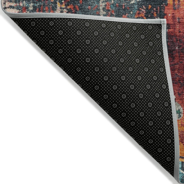 5' X 8' Teal Blue And Orange Abstract Washable Indoor Outdoor Area Rug