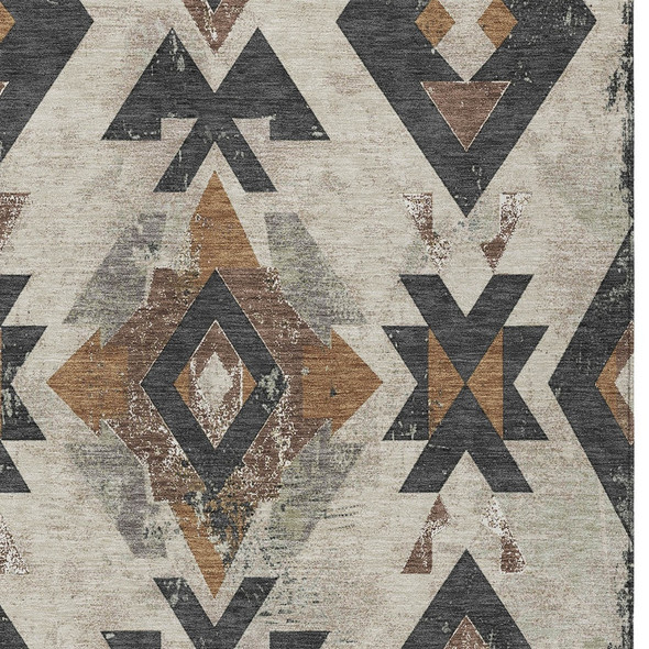 5' X 8' Beige Brown And Charcoal Aztec Washable Indoor Outdoor Area Rug