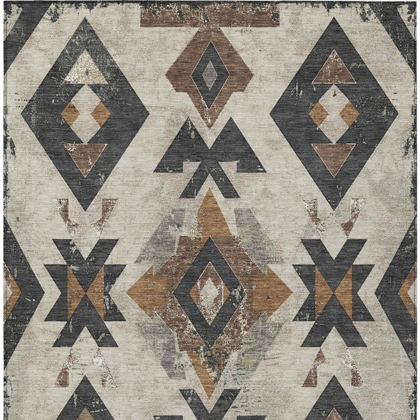 10' X 14' Beige Brown And Charcoal Aztec Washable Indoor Outdoor Area Rug
