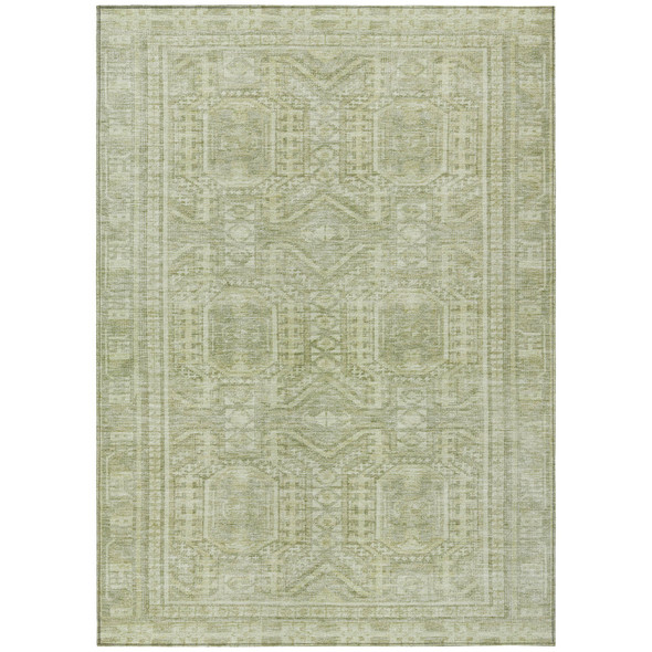 3' X 5' Sage And Ivory Geometric Washable Indoor Outdoor Area Rug