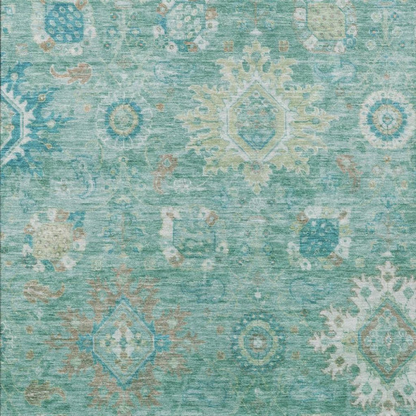 8' X 10' Teal Blue Copper And Ivory Floral Medallion Washable Indoor Outdoor Area Rug