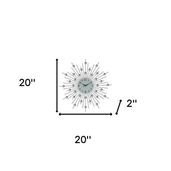 20" Black White And Clear Metal and Glass Silent Analog Sunburst Wall Clock