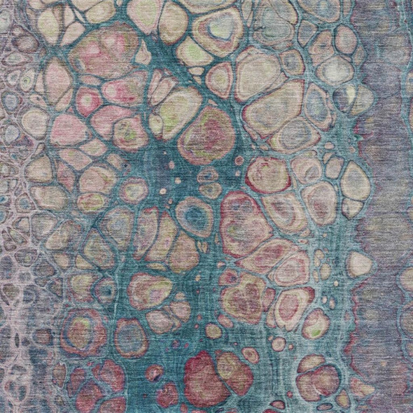 10' X 14' Teal Blue And Plum Abstract Washable Indoor Outdoor Area Rug