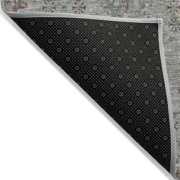 9' X 12' Gray And Copper Floral Washable Indoor Outdoor Area Rug