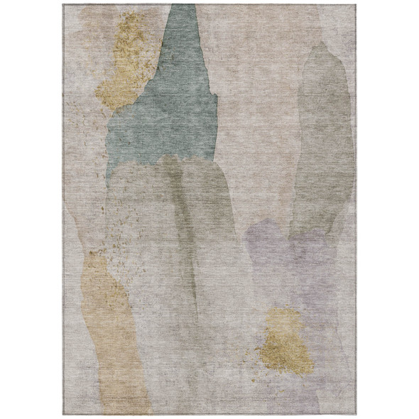 3' X 5' Beige And Taupe Abstract Washable Indoor Outdoor Area Rug
