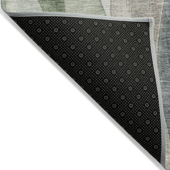 9' X 12' Fern Green And Gray Abstract Washable Indoor Outdoor Area Rug