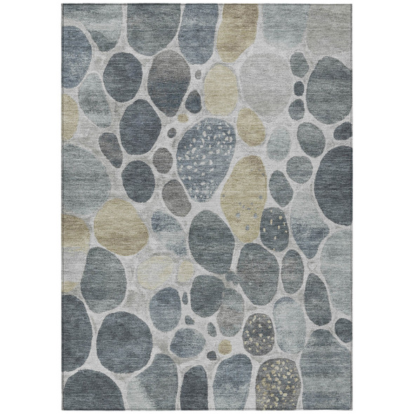 3' X 5' Pewter Beige And Ivory Geometric Washable Indoor Outdoor Area Rug