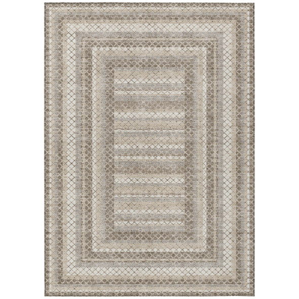 3' X 5' Taupe And Ivory Geometric Washable Indoor Outdoor Area Rug