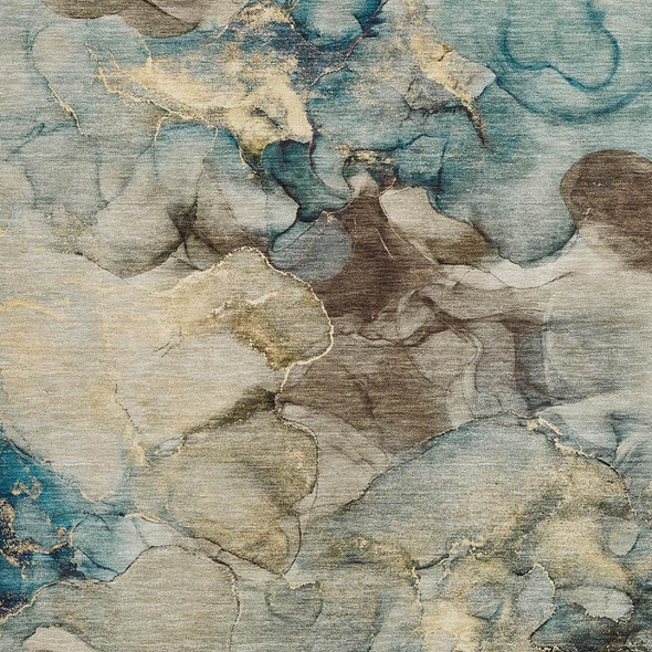 10' X 14' Brown And Teal Blue Abstract Washable Indoor Outdoor Area Rug