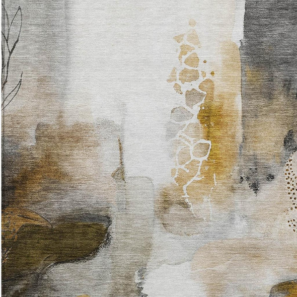 8' X 10' Brown Charcoal And Ivory Abstract Washable Indoor Outdoor Area Rug