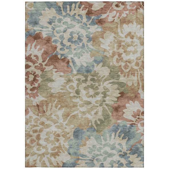 9' X 12' Rust And Beige Floral Washable Indoor Outdoor Area Rug