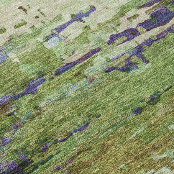 8' Green Lavender And Purple Round Abstract Washable Indoor Outdoor Area Rug