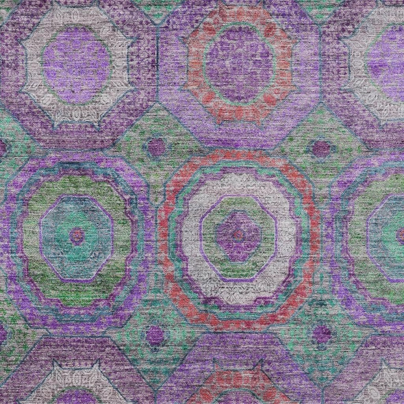 5' X 8' Purple Teal Blue And Lime Green Geometric Washable Indoor Outdoor Area Rug