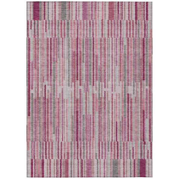 3' X 5' Blush And Ivory Striped Washable Indoor Outdoor Area Rug