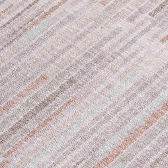 3' X 5' Coral And Beige Striped Washable Indoor Outdoor Area Rug