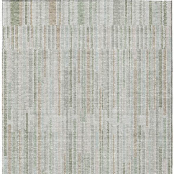 10' X 14' Sage And Ivory Striped Washable Indoor Outdoor Area Rug