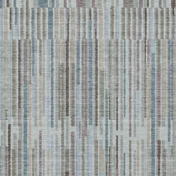 10' X 14' Teal Blue And Brown Striped Washable Indoor Outdoor Area Rug