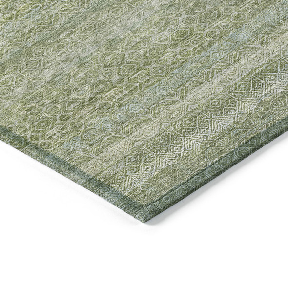 10' X 14' Sage And Ivory Striped Washable Indoor Outdoor Area Rug