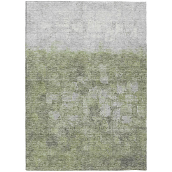 8' X 10' Fern Green And Silver Abstract Washable Indoor Outdoor Area Rug
