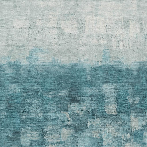 10' X 14' Teal Blue And Silver Abstract Washable Indoor Outdoor Area Rug