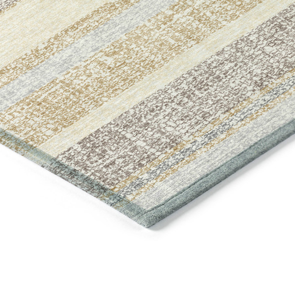 3' X 5' Gold And Silver Striped Washable Indoor Outdoor Area Rug