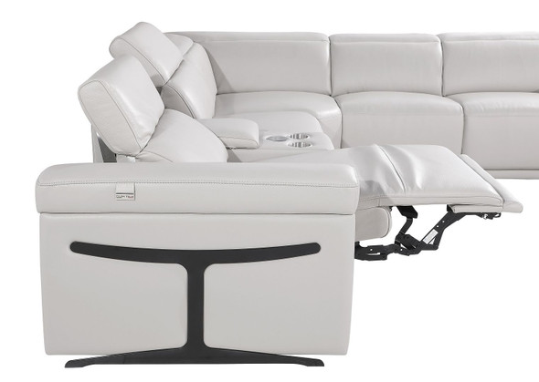 Light Gray Italian Leather Power Reclining U Shaped Twelve Piece Sectional With Console