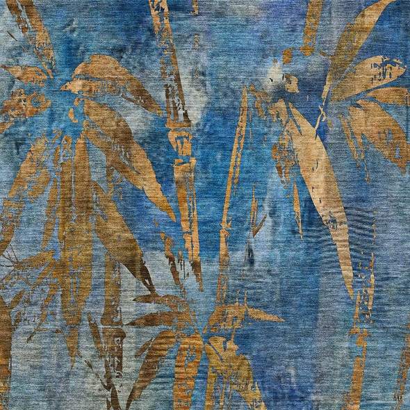 10' X 14' Blue And Brown Botanical Leaves Washable Indoor Outdoor Area Rug
