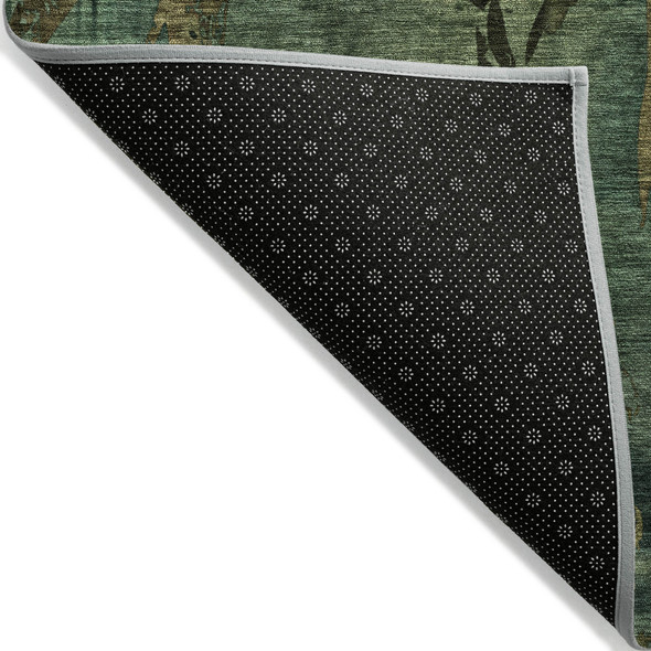 10' X 14' Green And Brown Botanical Leaves Washable Indoor Outdoor Area Rug