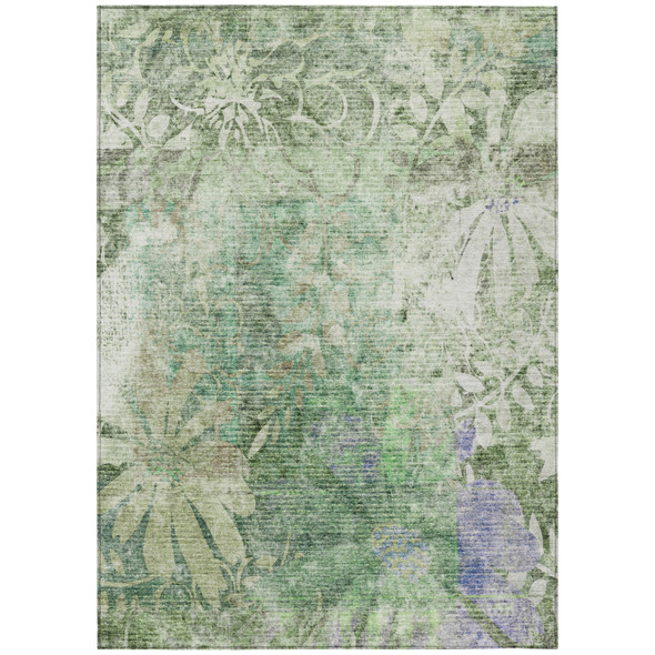 5' X 8' Teal Blue And Ivory Floral Washable Indoor Outdoor Area Rug