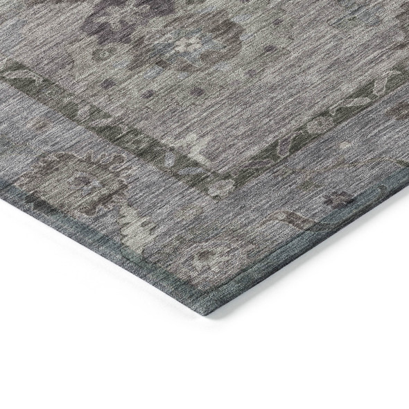 9' X 12' Pewter Gray And Silver Floral Medallion Washable Indoor Outdoor Area Rug