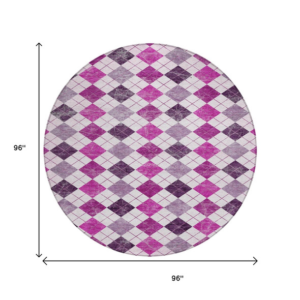 8' Blush And Ivory Round Geometric Washable Indoor Outdoor Area Rug
