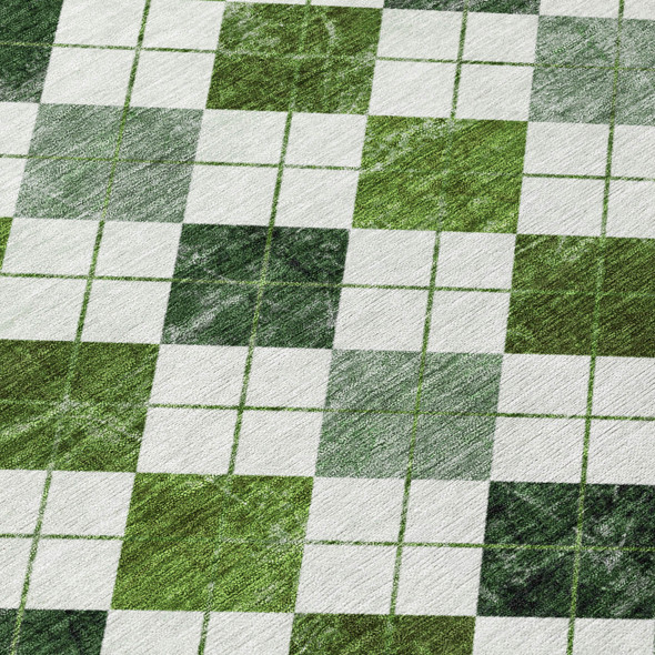 9' X 12' Olive Green And Ivory Geometric Washable Indoor Outdoor Area Rug