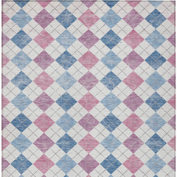 3' X 5' Blue Pink And Ivory Geometric Washable Indoor Outdoor Area Rug