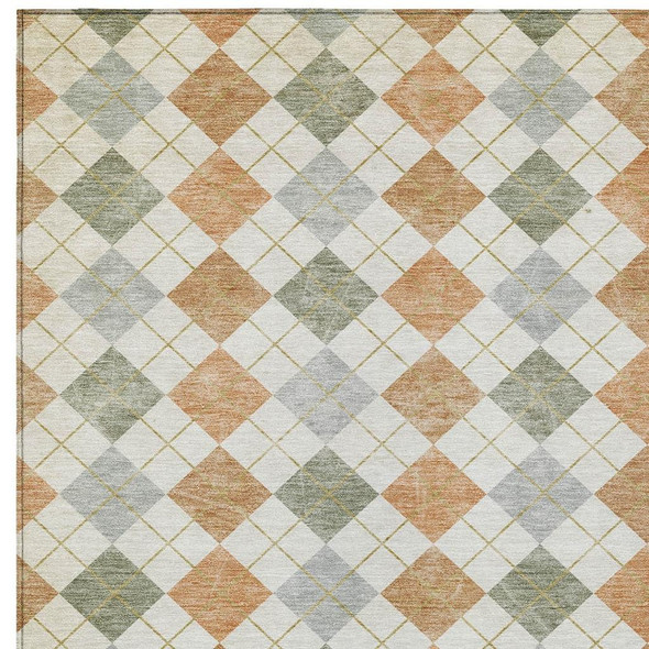 5' X 8' Coral Ivory And Silver Geometric Washable Indoor Outdoor Area Rug