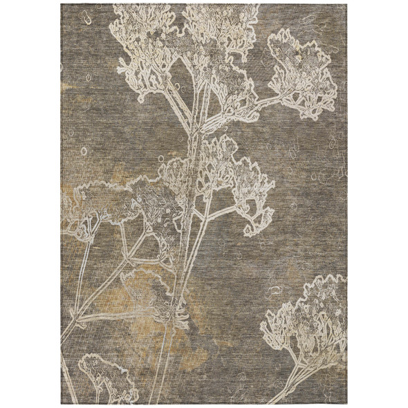 10' X 14' Khaki And Beige Floral Washable Indoor Outdoor Area Rug