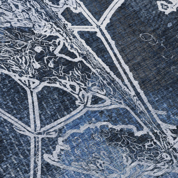 5' X 8' Navy Blue And Ivory Floral Washable Indoor Outdoor Area Rug