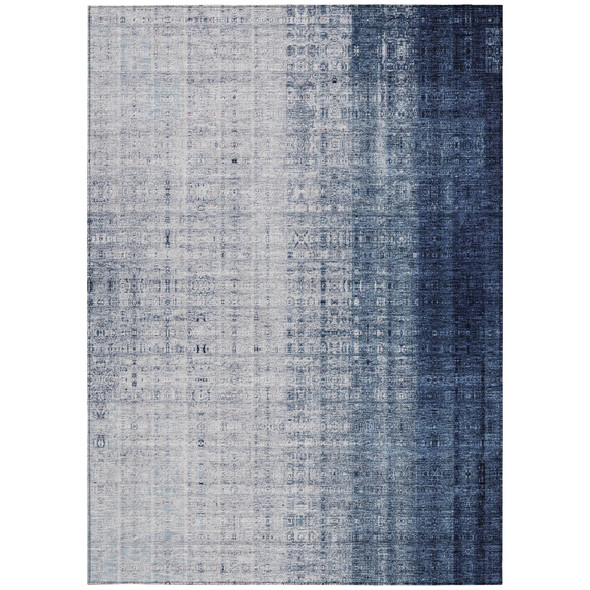 8' X 10' Blue And Ivory Striped Washable Indoor Outdoor Area Rug